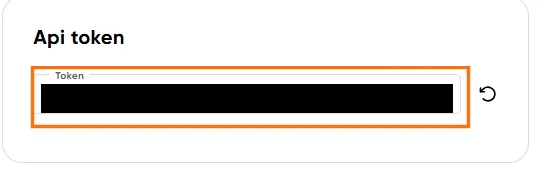 DrCash Settings: the «Api token» box with the Token to copy (redacted here)