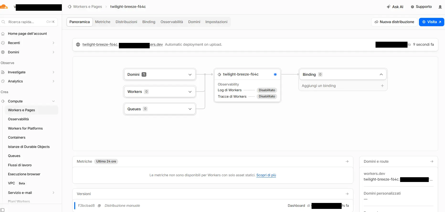 The deployed Worker: the landing page is online at the workers.dev address