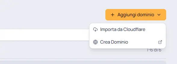 Meniul Adaugă domeniu, cu opțiunea de import din Cloudflare