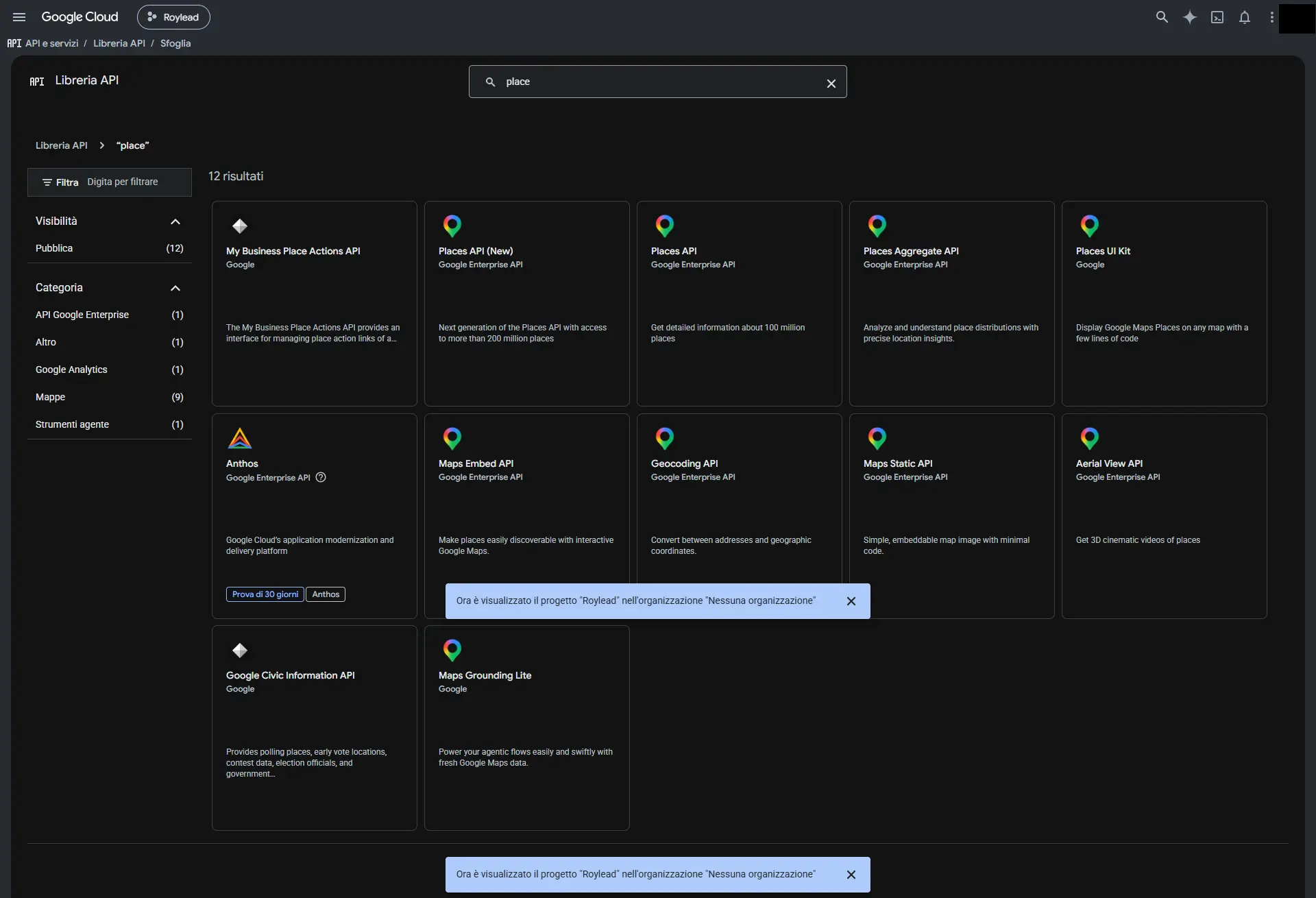 API Library with the three APIs to enable