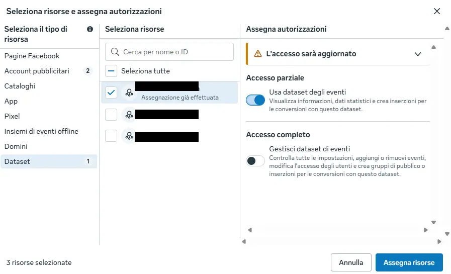 L'ensemble de données attribué avec « Utiliser l'ensemble de données d'événements »