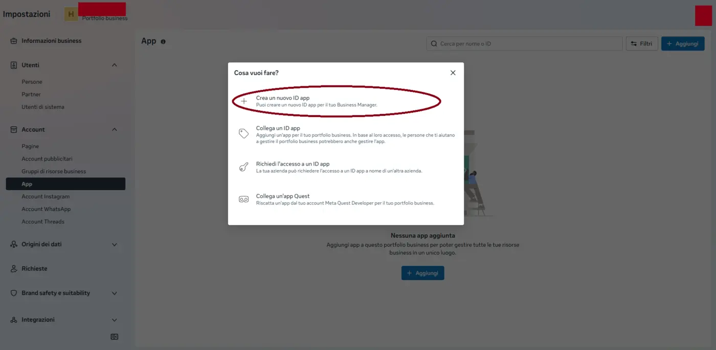 The "What do you want to do?" menu โ Create a new app ID