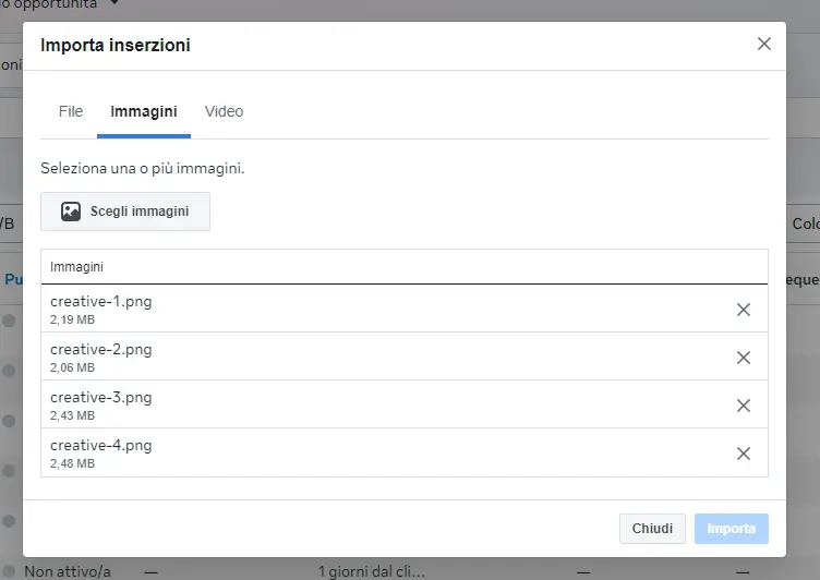 Images tab with the png creatives uploaded