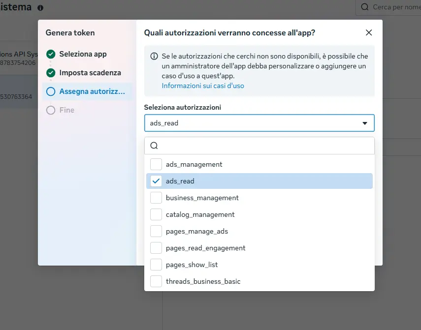 Selecting the ads_read permission