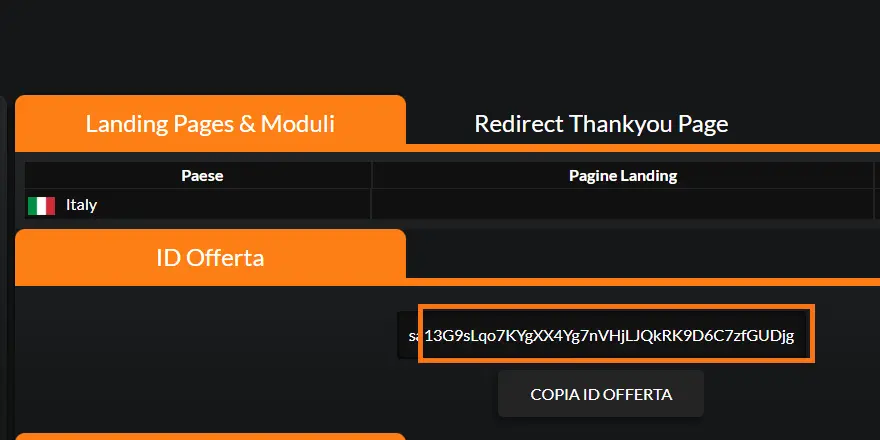The offer page on FlamyFox: the Offer ID highlighted, ready to copy
