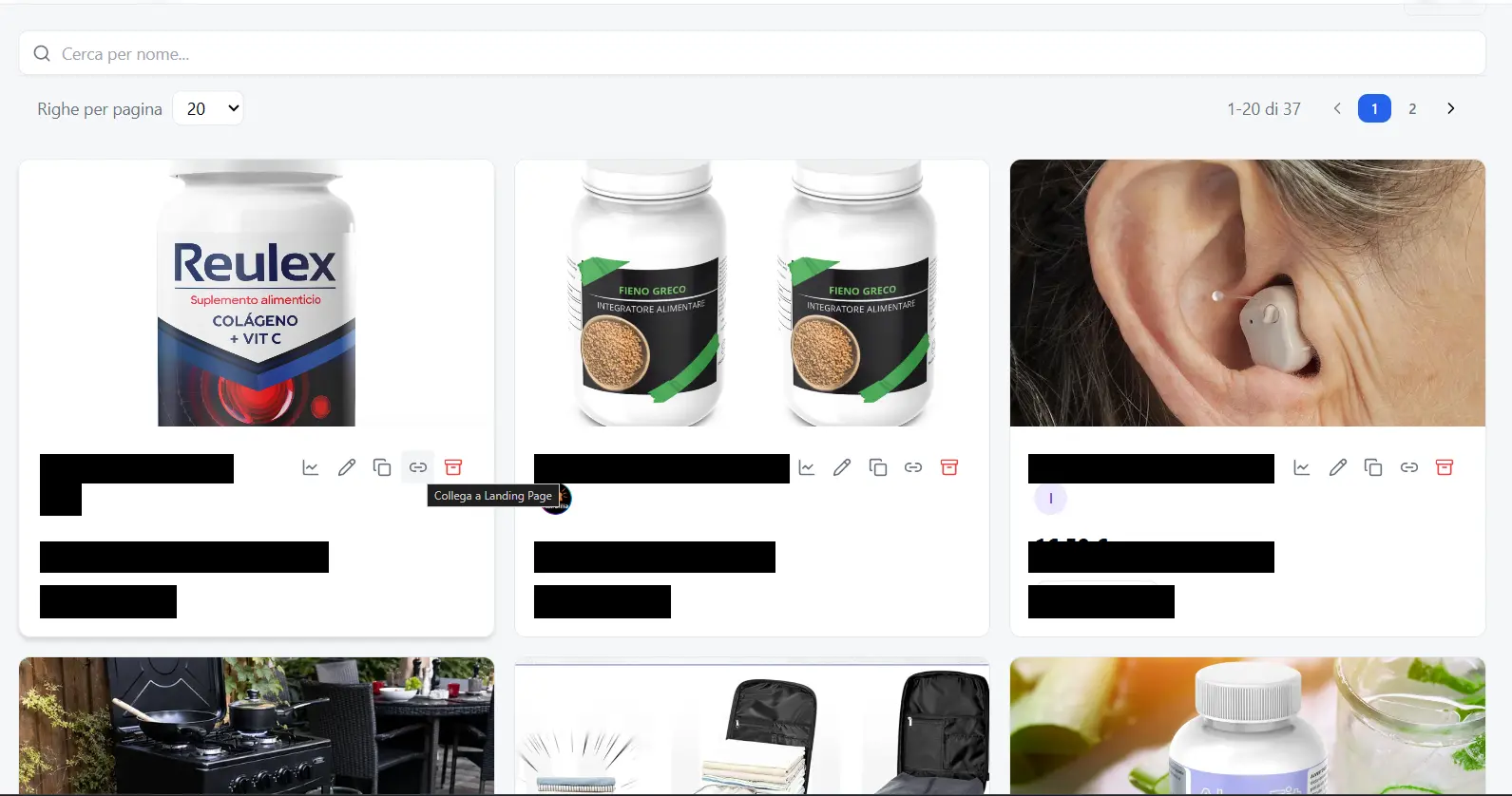 The chain «Link to Landing Page» icon on the offer card
